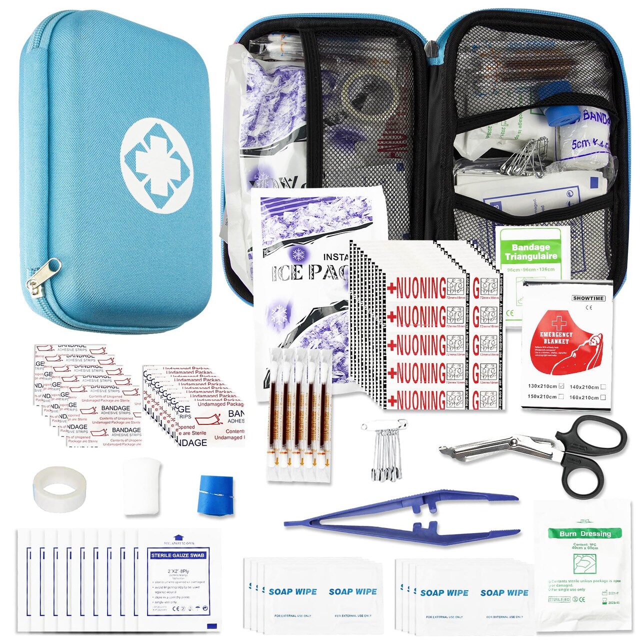 276PCS Small Travel First Aid Kit Supplies for Business, First Aid Kits Backpacking Essentials Items Trauma First Aid Survival Kits for Home Outdoor Adventure, Blue AMORNING